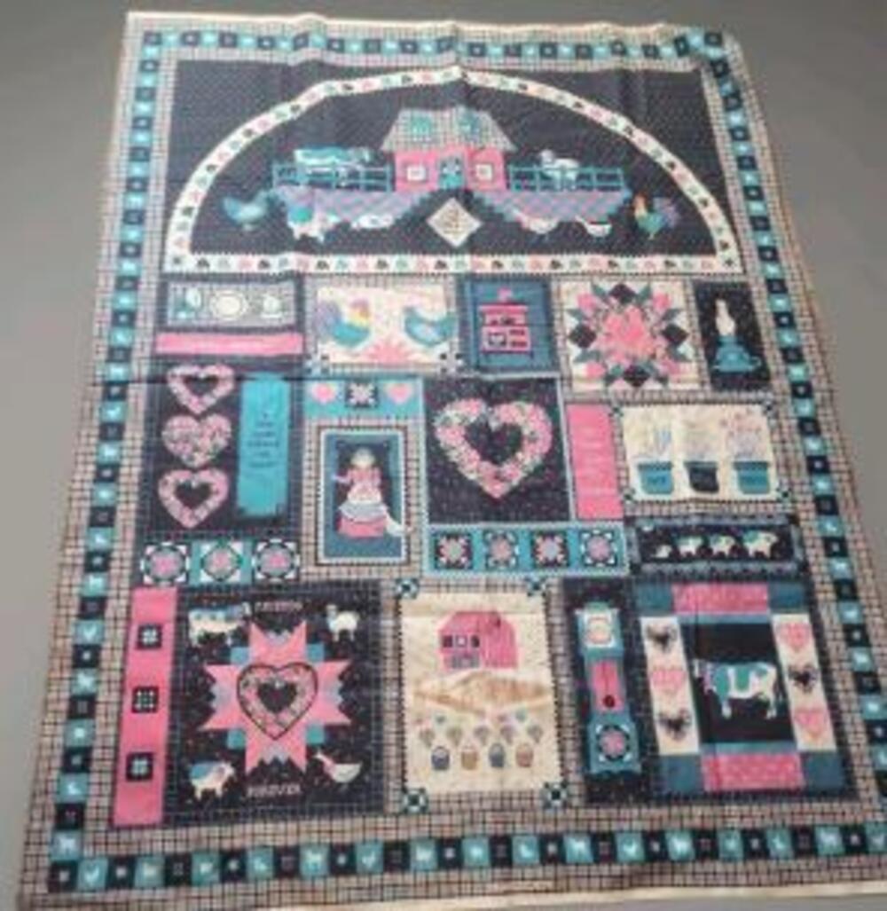 Spring Industries Country Dusty rose Pink Blue Cheater Quilt Amish Farm Friends
